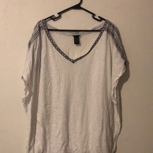 White V-Neck Tee Shirt with Black Detail